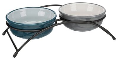 Product image of:TRIXIE VOERBAK SET KERAMIEK  /  METAAL PETROL / GRIJS