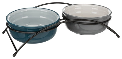 Product image of:TRIXIE VOERBAK-SET KERAMIEK  /  METAAL PETROL / GRIJS