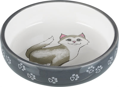 Product image of:TRIXIE VOERBAK / WATERBAK PLAT KAT / POTEN KERAMIEK GRIJS / WIT