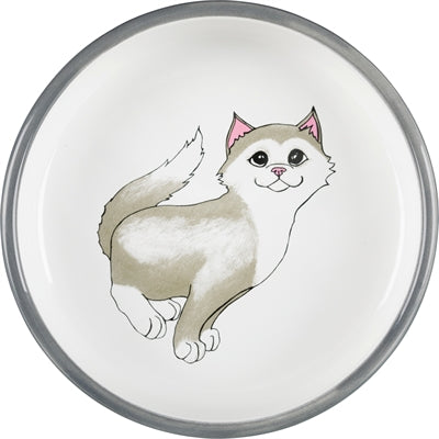 Product image of:TRIXIE VOERBAK / WATERBAK PLAT KAT / POTEN KERAMIEK GRIJS / WIT