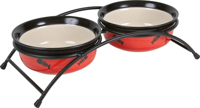 Product image of:TRIXIE VOERBAK / WATERBAK KERAMIEK / METAAL ROOD / ZWART / CREME