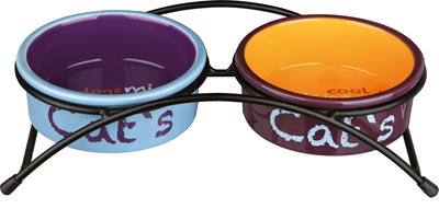 Product image of:TRIXIE VOERBAK / WATERBAK KERAMIEK METAAL LICHTBLAUW / ORANJE / PAARS