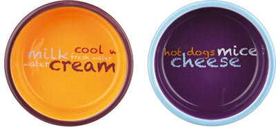 Product image of:TRIXIE VOERBAK / WATERBAK KERAMIEK METAAL LICHTBLAUW / ORANJE / PAARS