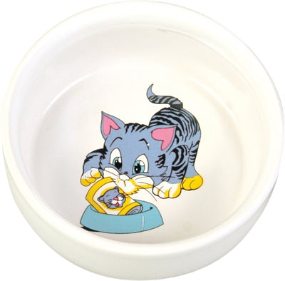 Product image of:TRIXIE VOERBAK / WATERBAK STRIPKAT MET BAK KERAMIEK WIT