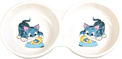 Product image of:TRIXIE VOERBAK / WATERBAK DUBBEL STRIPKAT MET BAK KERAMIEK WIT