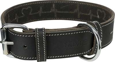 Product image of:TRIXIE HALSBAND HOND RUSTIC VETLEER HEARTBEAT ZWART