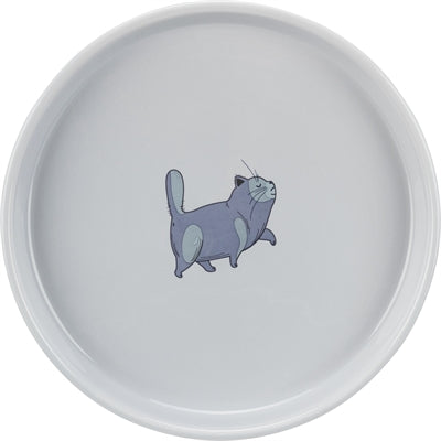 Product image of:TRIXIE VOERBAK / WATERBAK PLAT EN BREED KATTENPRINT GRIJS