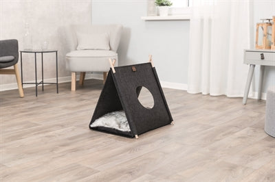 Product image of:TRIXIE KATTENMAND TENT ELFIE MET KUSSEN VILT ANTRACIET