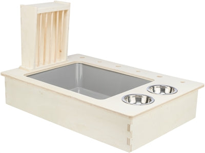 Product image of:TRIXIE VOEDERSTATION MET VOERBAK / WATERBAK / HOOIRUIF HOUT NATUREL