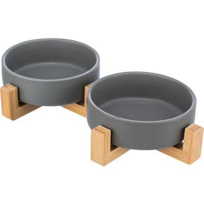 Product image of:TRIXIE VOERBAK DRINKBAK SET KERAMIEK GRIJS / HOUT