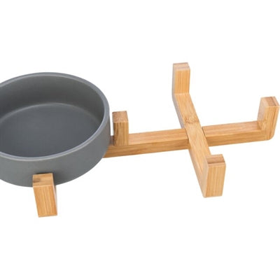 Product image of:TRIXIE VOERBAK DRINKBAK SET KERAMIEK GRIJS / HOUT