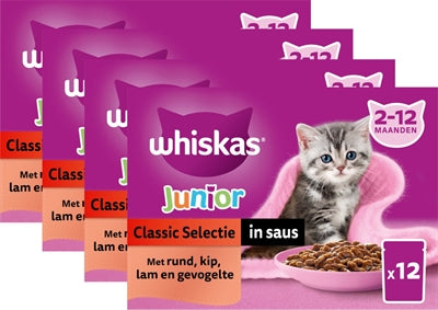Product image of:WHISKAS MULTIPACK POUCH JUNIOR CLASSIC SELECTIE VLEES IN SAUS
