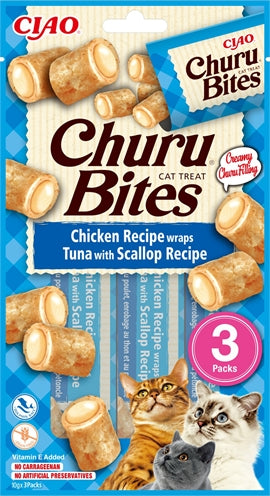 Product image of:INABA CHURU BITES CAT CHICKEN RECIPE WRAPS TUNA WITH SCALLOP RECIPE