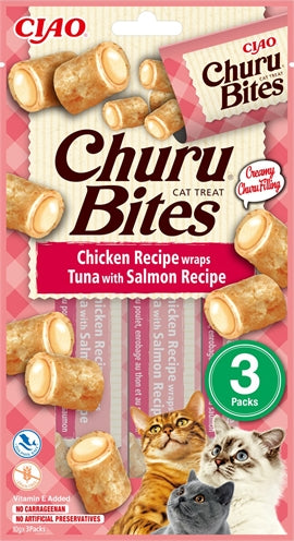 Product image of:INABA CHURU BITES CAT CHICKEN RECIPE WRAPS TUNA WITH SALMON RECIPE