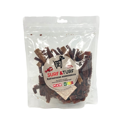 Product image of:FREDS SURF & TURF VIS EN VLEESHAPJES BLAFTASTISCHE HONDENSNACK