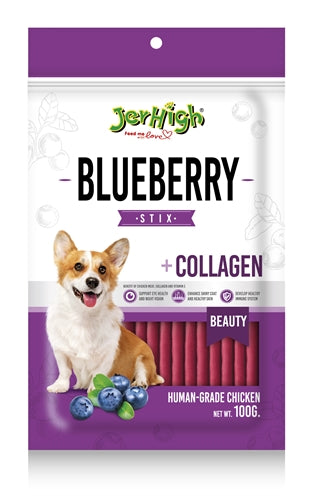 Product image of:JERHIGH BLUEBERRY STIX MET KIP EN COLLAGEEN