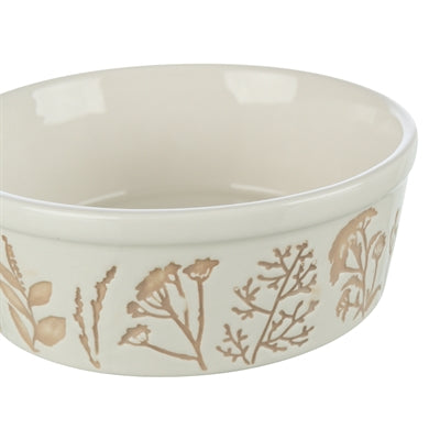 Product image of:TRIXIE VOERBAK / DRINKBAK HOND PLANTMOTIEF STRUCTUUR KERAMIEK WIT / TAUPE