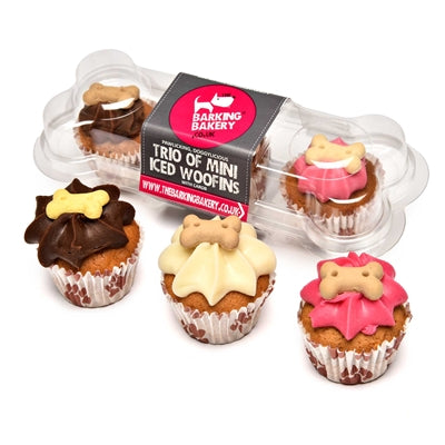Product image of:THE BARKING BAKERY MINI ICED WOOFINS VANILLA EN CAROB TRIO ASSORTI