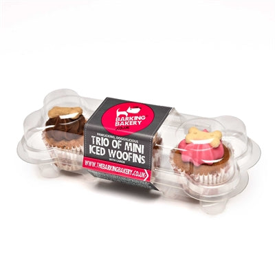 Product image of:THE BARKING BAKERY MINI ICED WOOFINS VANILLA EN CAROB TRIO ASSORTI
