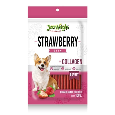 Product image of:JERHIGH STRAWBERRY STICKS MET KIP EN COLLAGEEN