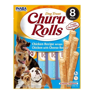 Product image of:INABA DOG CHURU ROLLS CHICKEN RECIPE WRAPS WITH CHEESE
